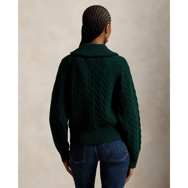 Casaco de l&atilde; e caxemira malha tran&ccedil;ada Polo Ralph Lauren em Verde College 5
