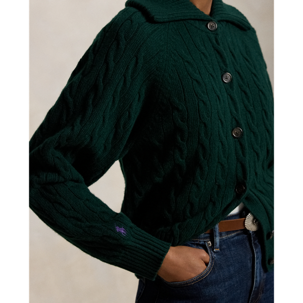 Casaco de l&atilde; e caxemira malha tran&ccedil;ada Polo Ralph Lauren em Verde College 6