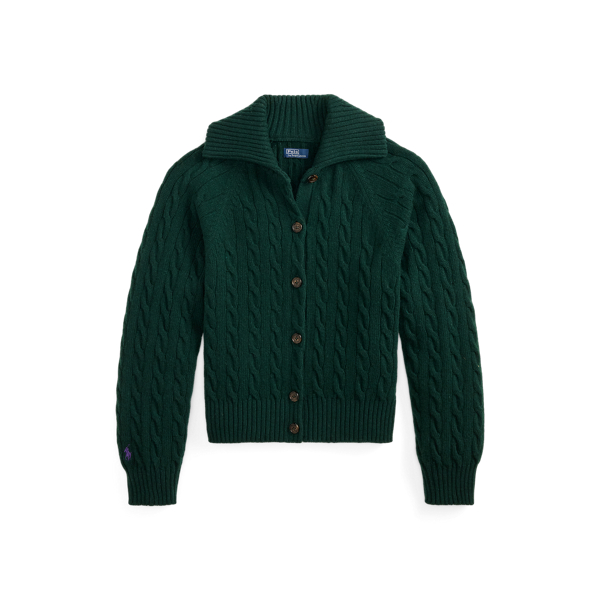 Casaco de l&atilde; e caxemira malha tran&ccedil;ada Polo Ralph Lauren em Verde College 2