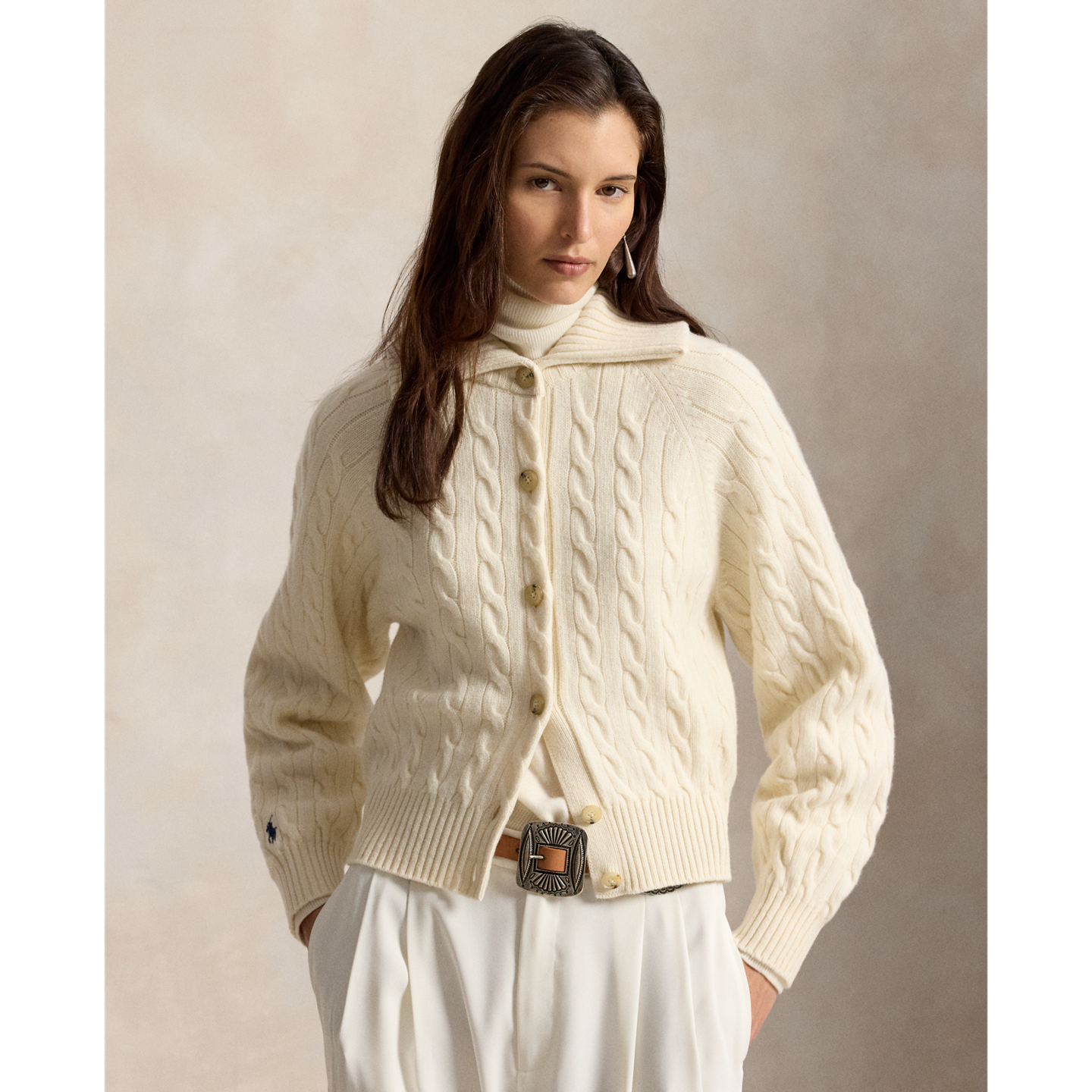 Женский кардиган Ralph Lauren Cable Wool-Cashmere Collared, цвет: Кремовый — фото 4