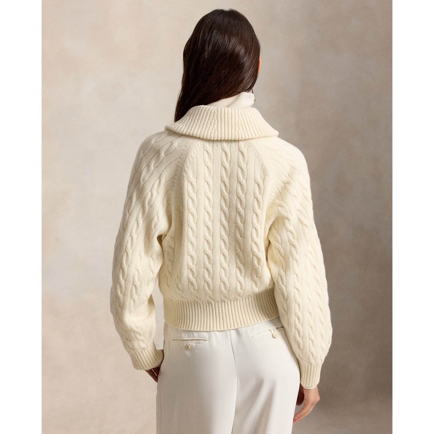 Женский кардиган Ralph Lauren Cable Wool-Cashmere Collared, цвет: Кремовый — фото 2