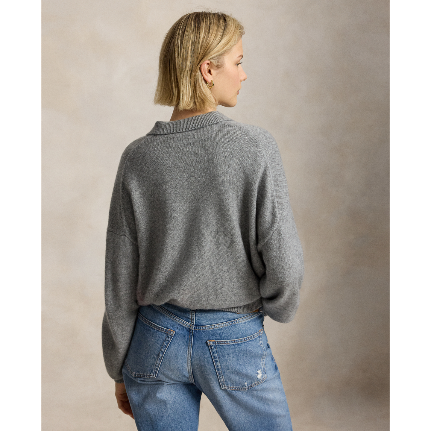 Женский свитер Ralph Lauren Polo-Collar Cashmere, цвет: Серый меланжевый — фото 2
