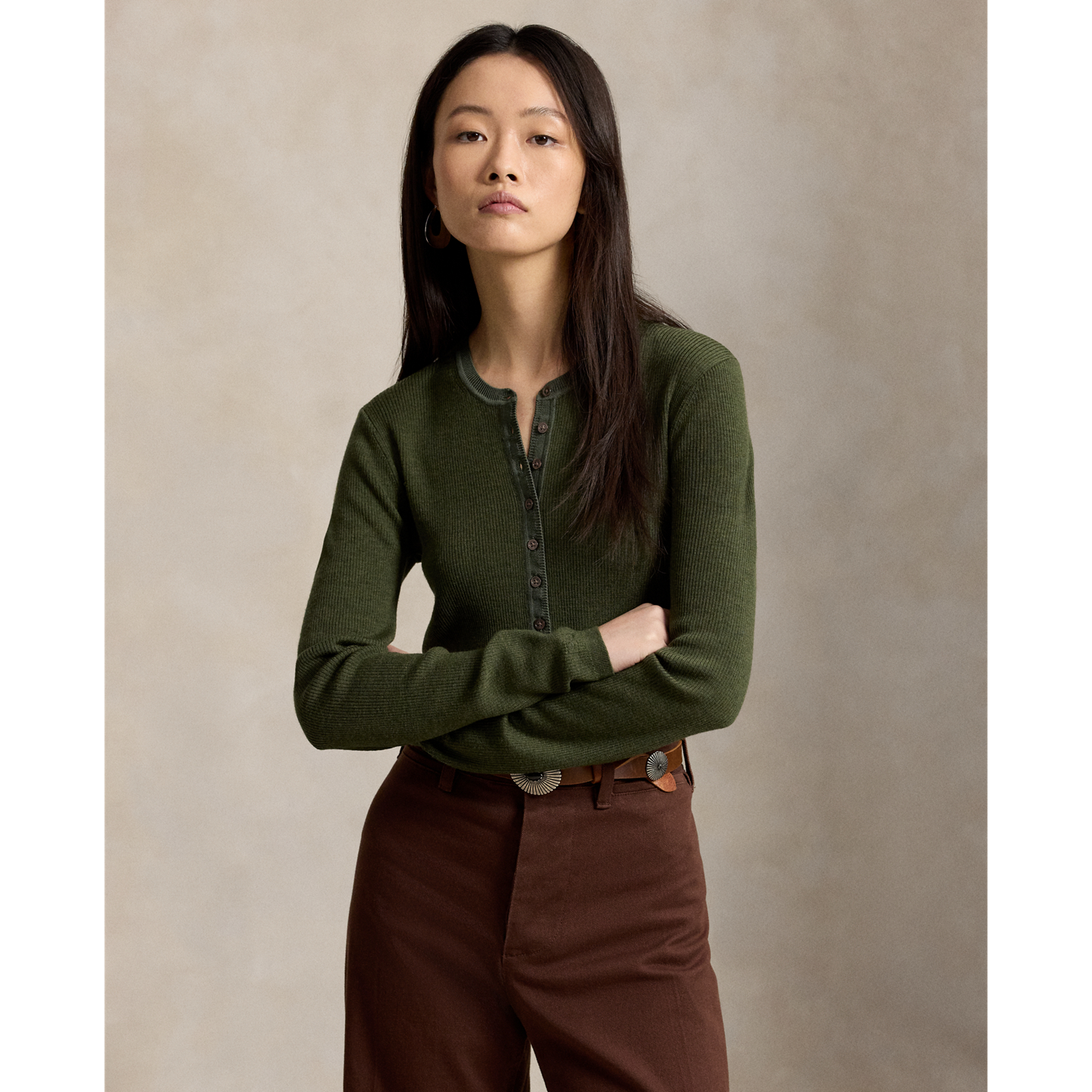 Женский кардиган Ralph Lauren Rib-Knit Wool, цвет: Оливковый меланжевый — фото 4