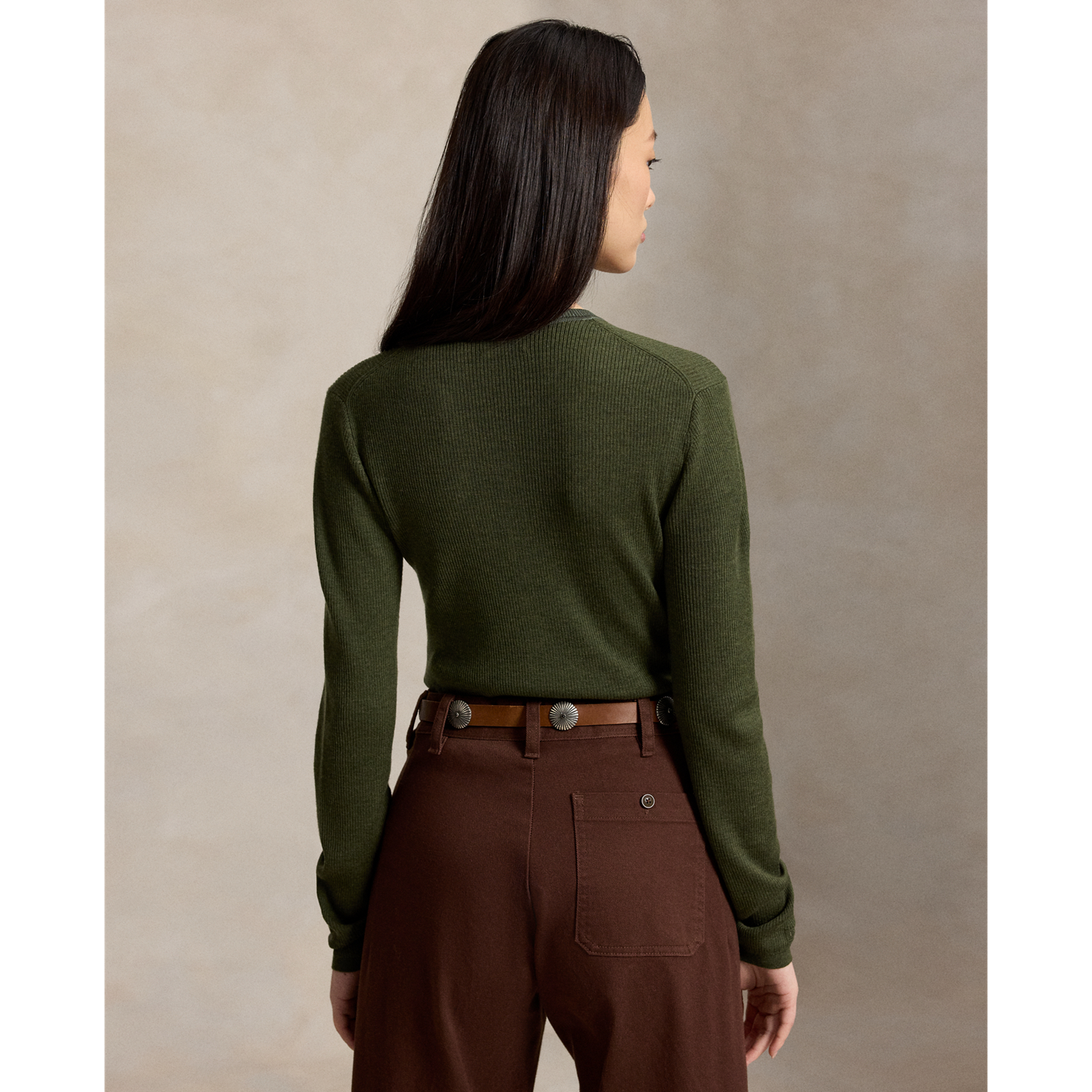 Женский кардиган Ralph Lauren Rib-Knit Wool, цвет: Оливковый меланжевый — фото 2