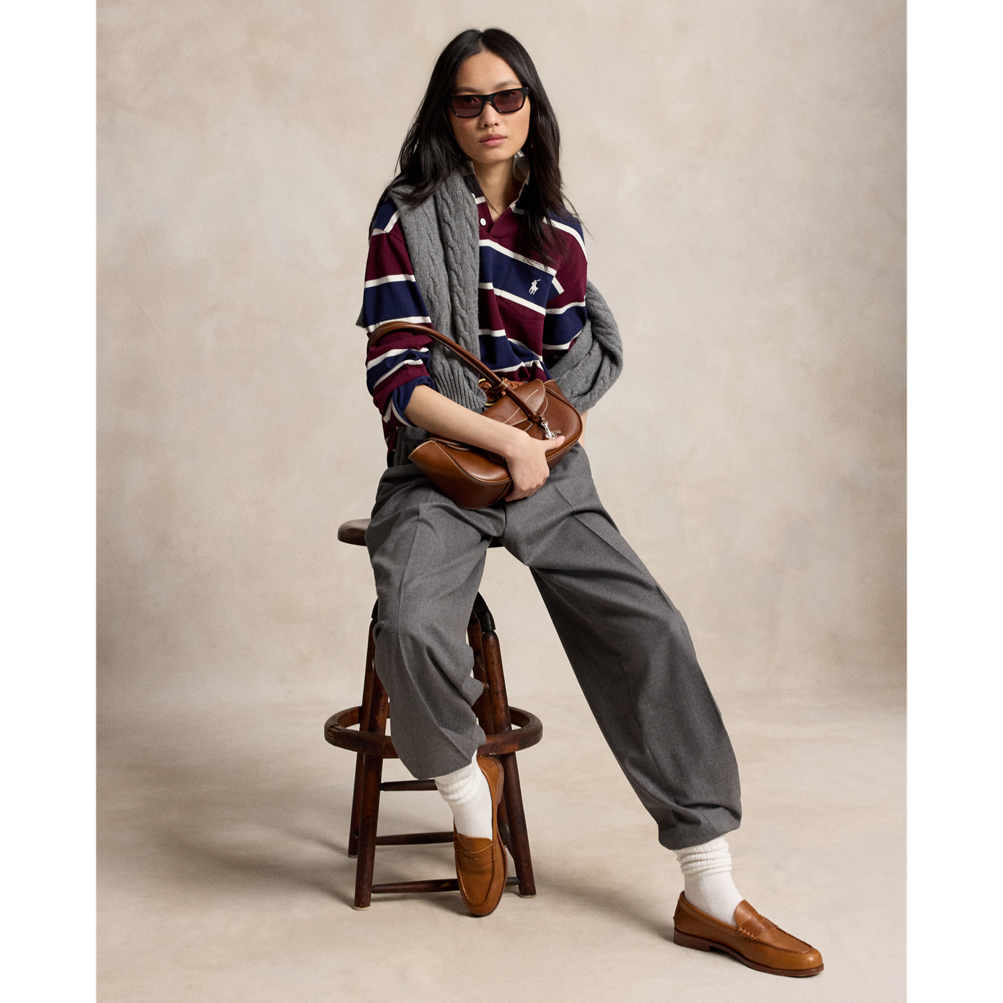 Женская рубашка Ralph Lauren Oversize Cotton Rugby, цвет: Винный разноцветный — фото 1