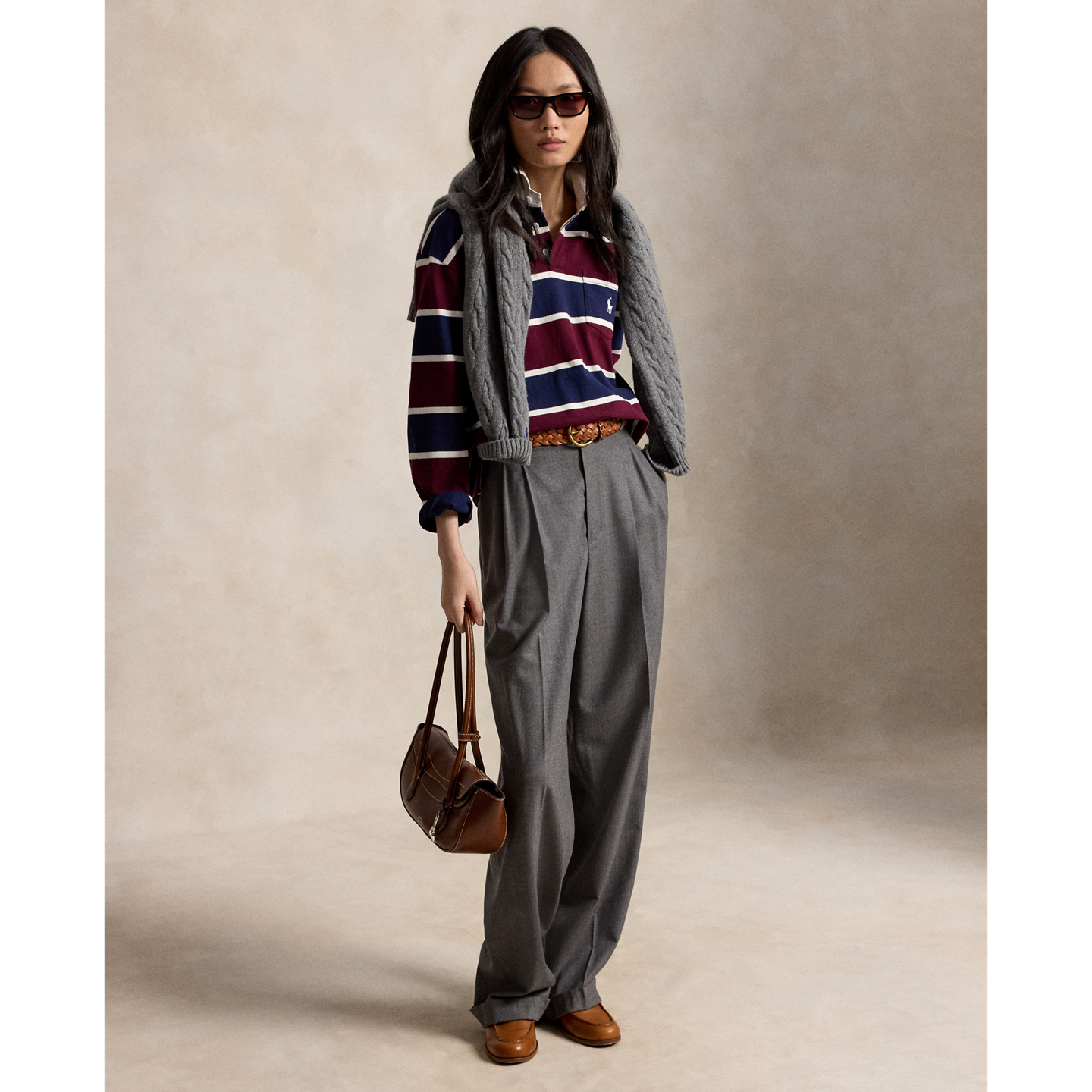 Женская рубашка Ralph Lauren Oversize Cotton Rugby, цвет: Винный разноцветный — фото 4