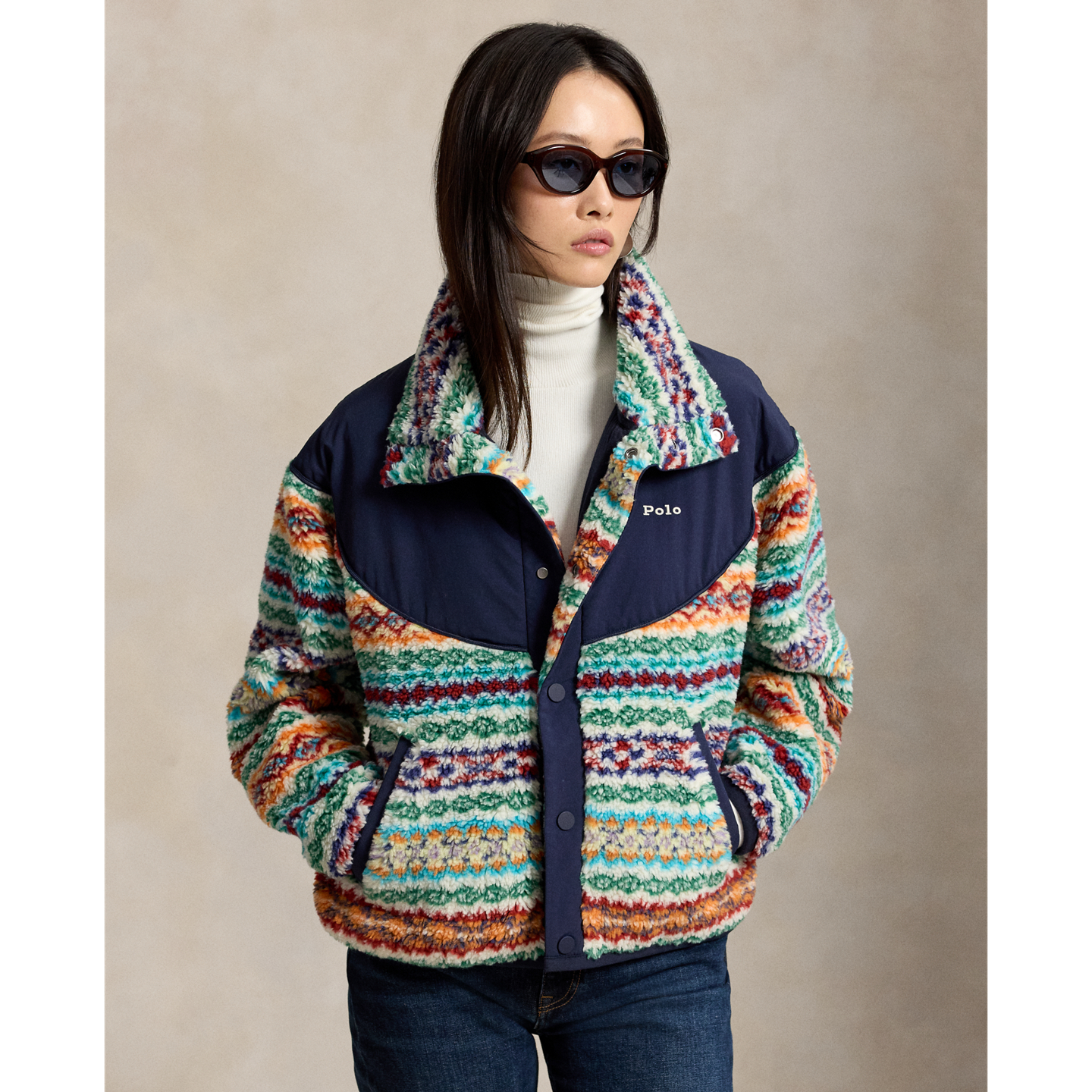 Женские куртки Ralph Lauren Fair Isle High-Pile Fleece Mockneck, цвет: Разноцветный — фото 4