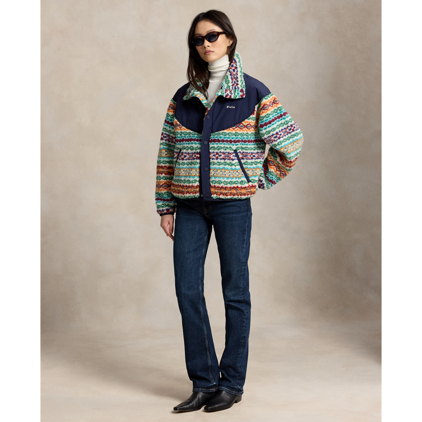 Женские куртки Ralph Lauren Fair Isle High-Pile Fleece Mockneck, цвет: Разноцветный — фото 1
