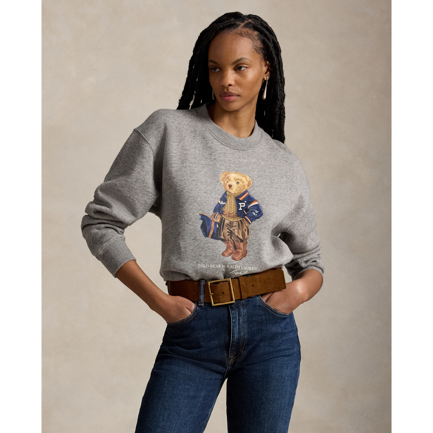 Женский флисовый свитшот Ralph Lauren Polo Bear, цвет: Меланжевый — фото 4
