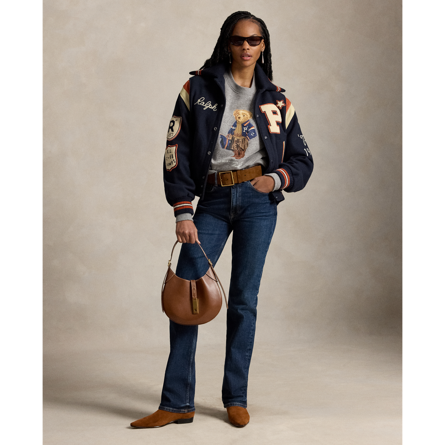 Женский флисовый свитшот Ralph Lauren Polo Bear, цвет: Меланжевый — фото 1
