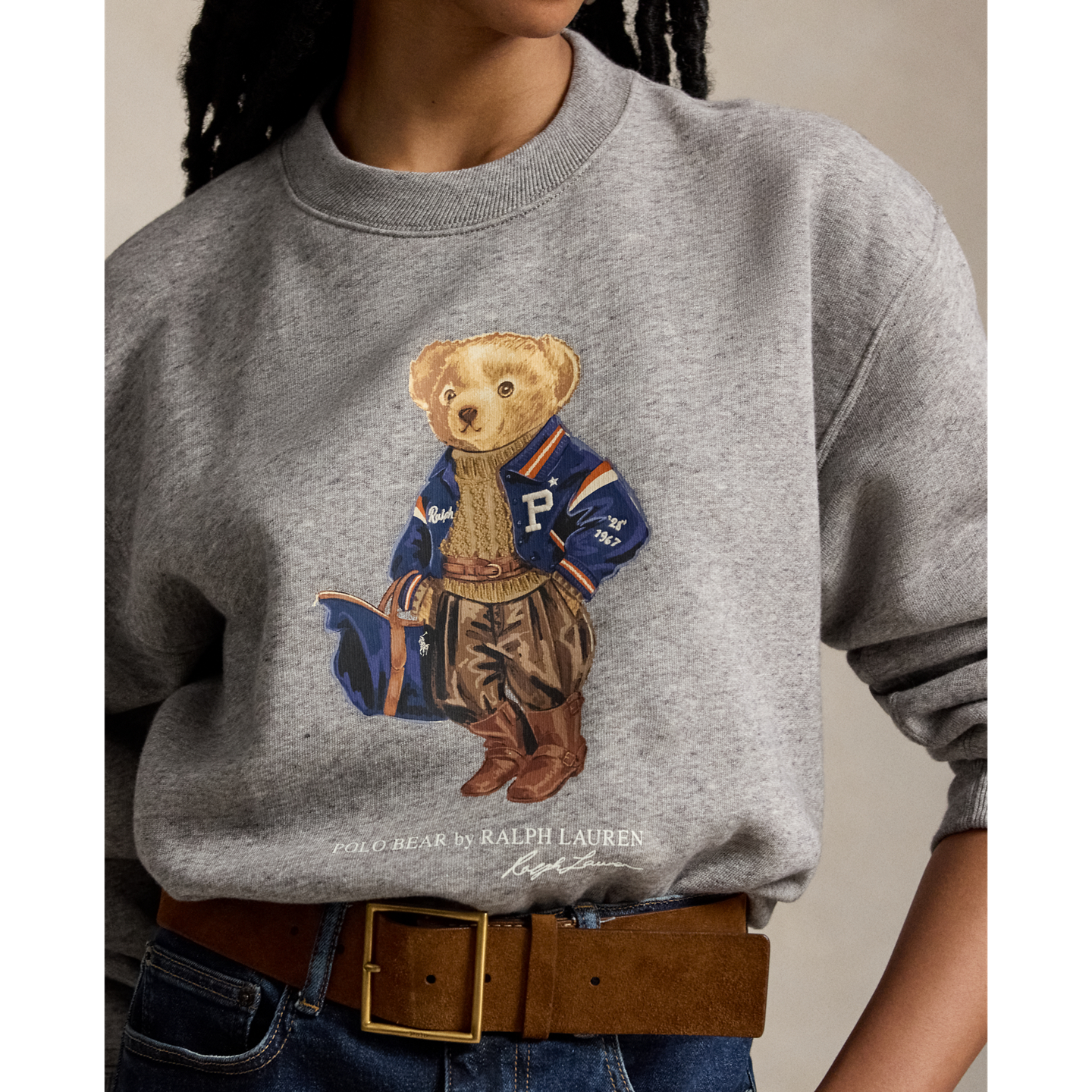 Женский флисовый свитшот Ralph Lauren Polo Bear, цвет: Меланжевый — фото 3