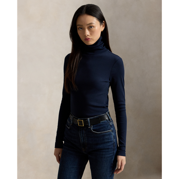 Stretch-Cotton Ribbed Turtleneck