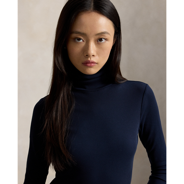 Stretch-Cotton Ribbed Turtleneck