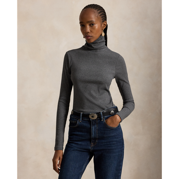 Stretch-Cotton Ribbed Turtleneck