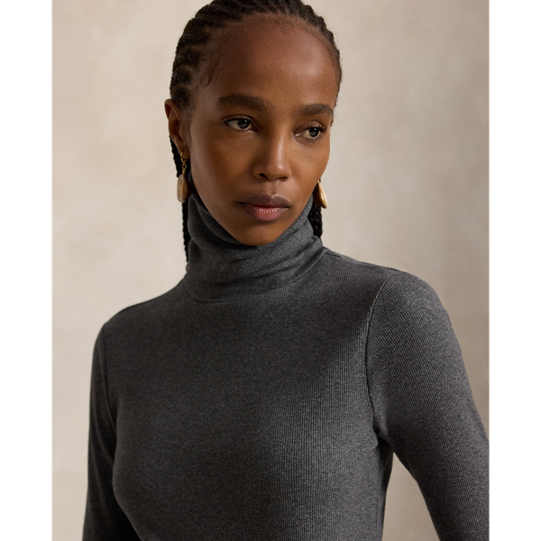 Stretch-Cotton Ribbed Turtleneck