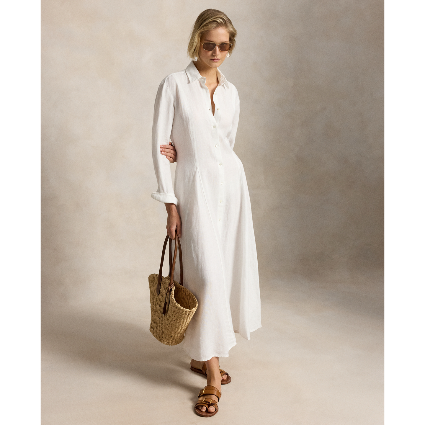 Женское платье Polo Ralph Lauren Self-Tie Linen Shirtdress, цвет: Белый — фото 4