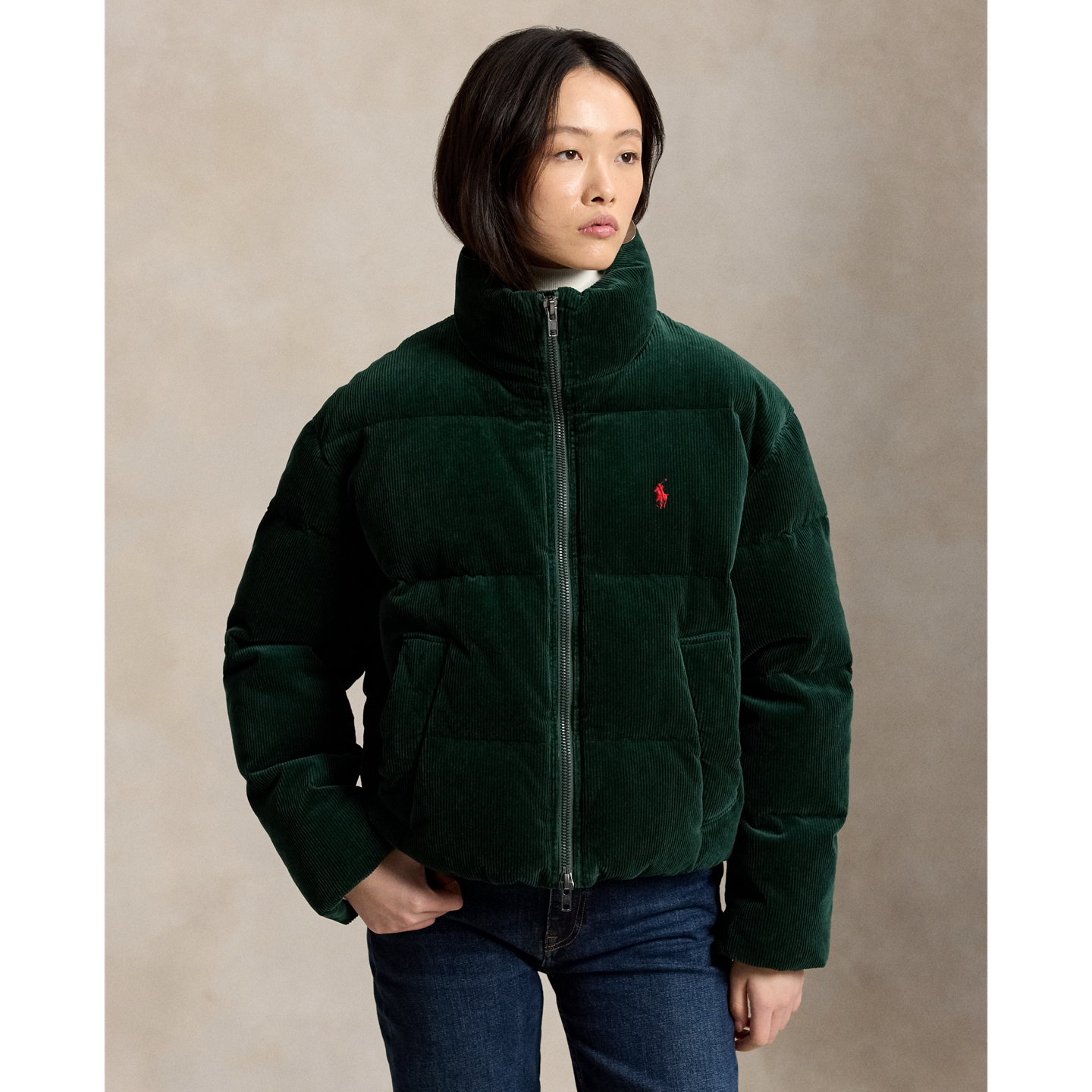 Женская куртка Ralph Lauren Corduroy Down Puffer, цвет: Сосновый — фото 5
