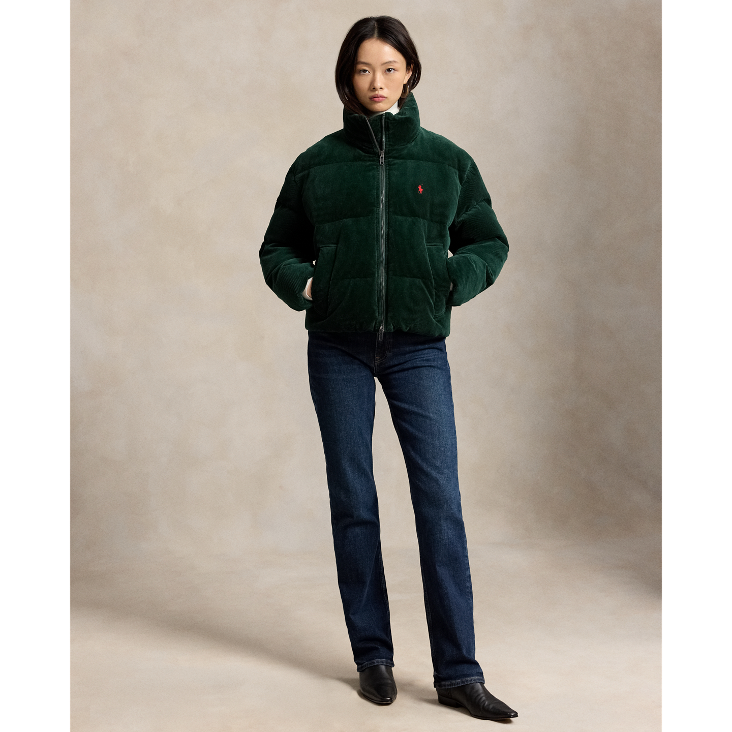 Женская куртка Ralph Lauren Corduroy Down Puffer, цвет: Сосновый — фото 1