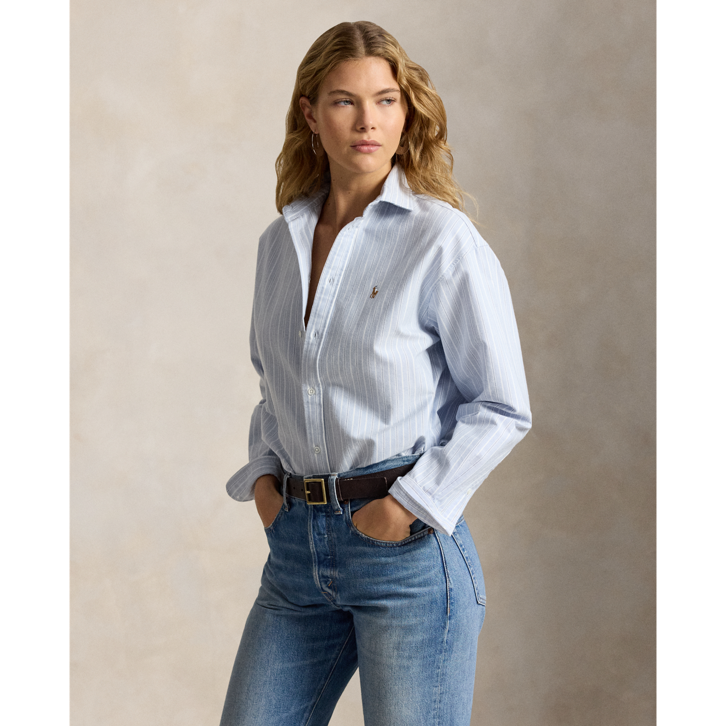 Женская рубашка Ralph Lauren Relaxed Fit Cotton Oxford, цвет: Синий разноцветный — фото 4