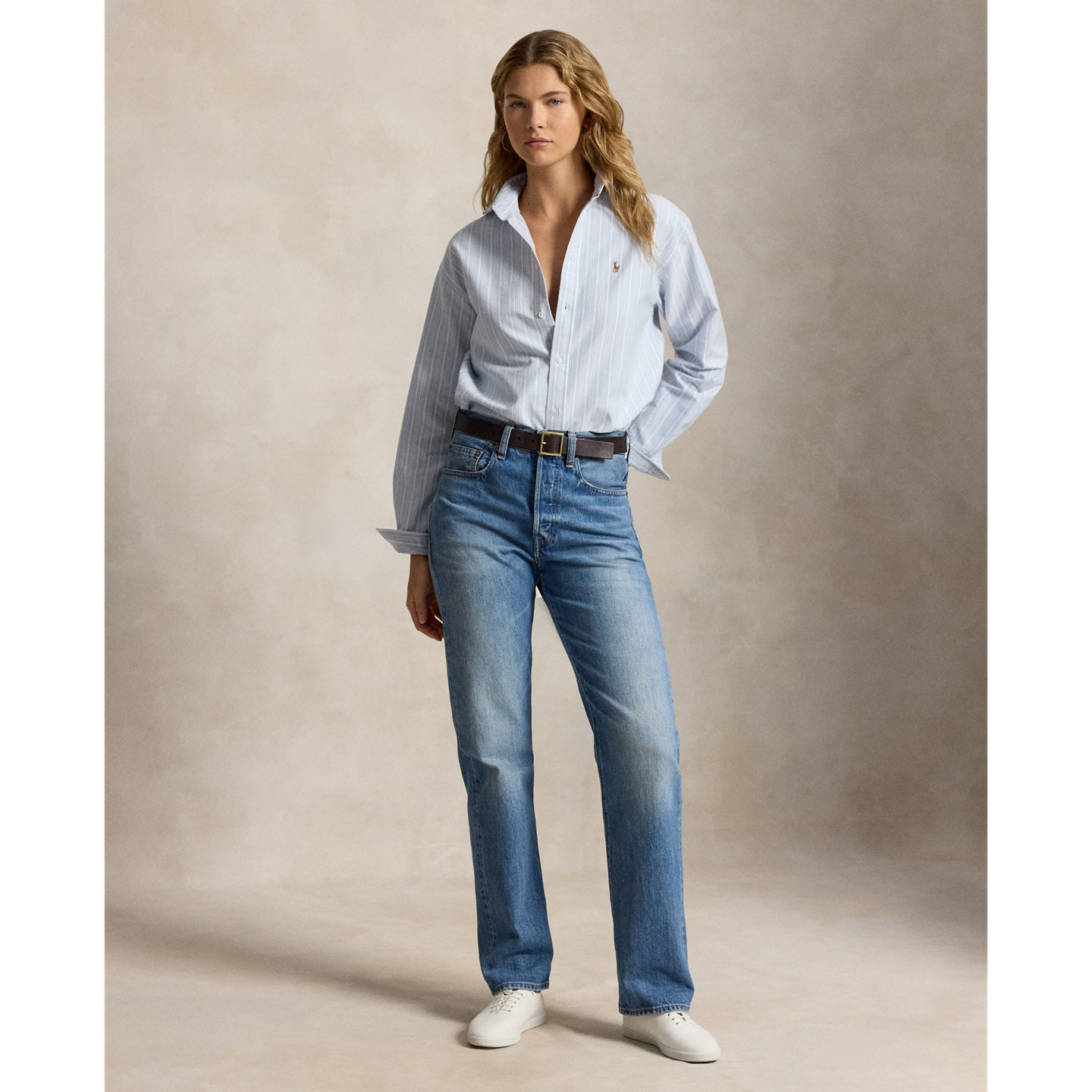 Женская рубашка Ralph Lauren Relaxed Fit Cotton Oxford, цвет: Синий разноцветный — фото 1