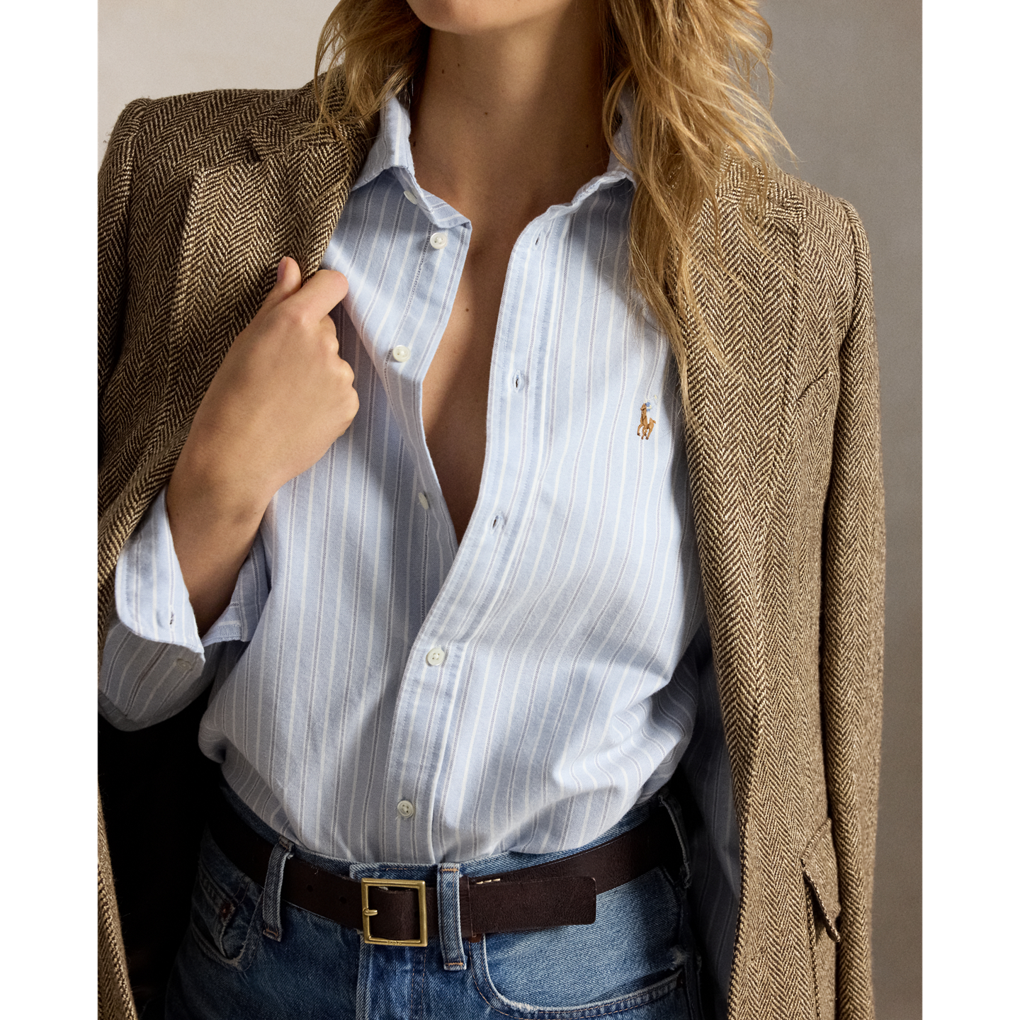 Женская рубашка Ralph Lauren Relaxed Fit Cotton Oxford, цвет: Синий разноцветный — фото 3