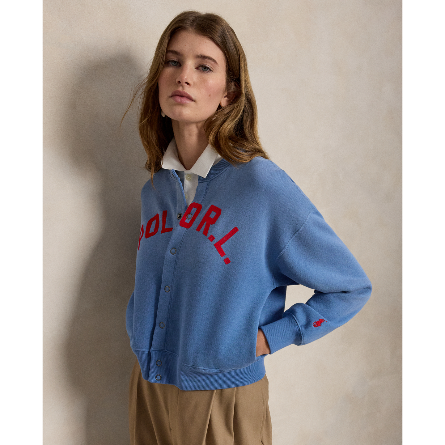 Кардиган Ralph Lauren Logo Fleece Snapped, цвет: Синий — фото 5