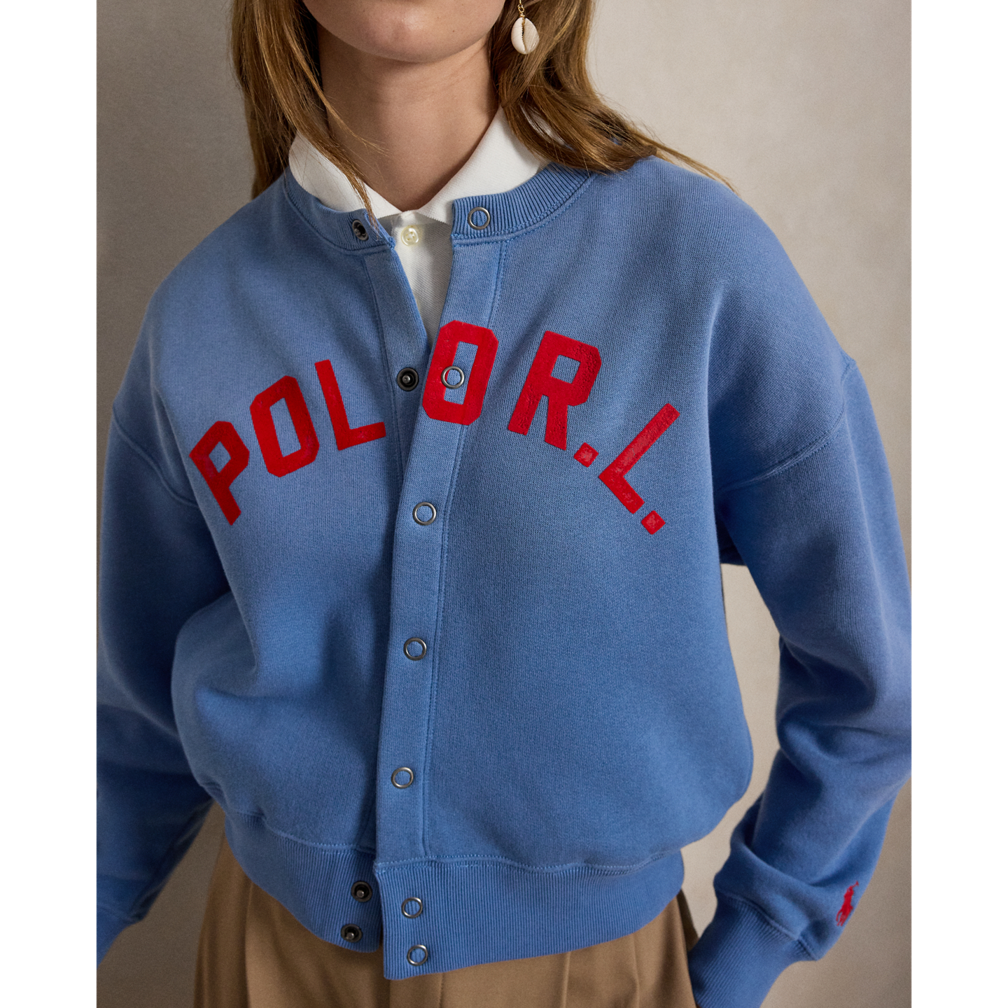Кардиган Ralph Lauren Logo Fleece Snapped, цвет: Синий — фото 3