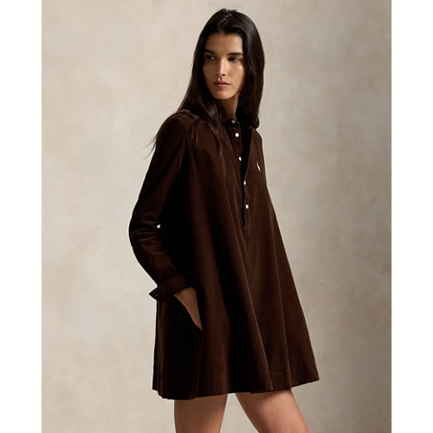 Женское платье Ralph Lauren Corduroy Pleated Shirtdress, цвет: Тёмный коричневый