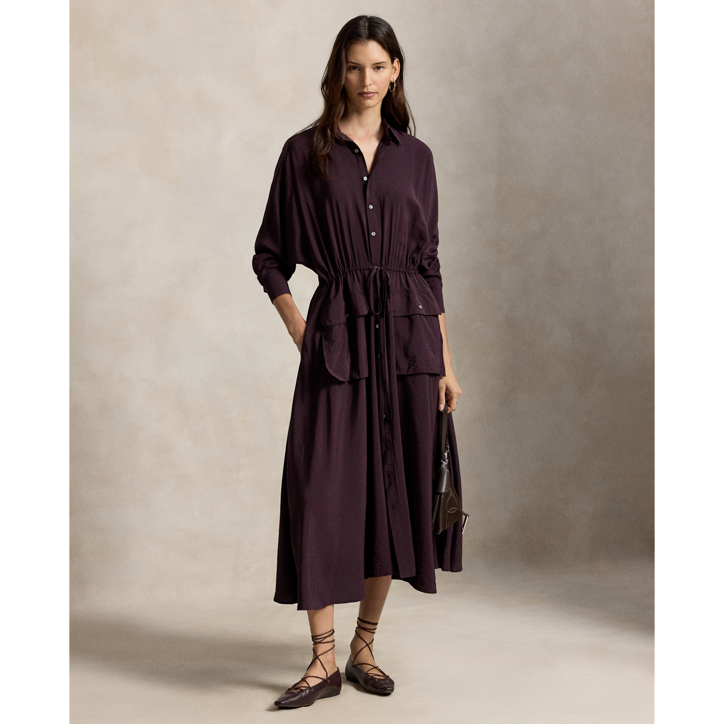Женское платье Polo Ralph Lauren Crepe Utility Shirtdress, цвет: Полуночный мерло — фото 5