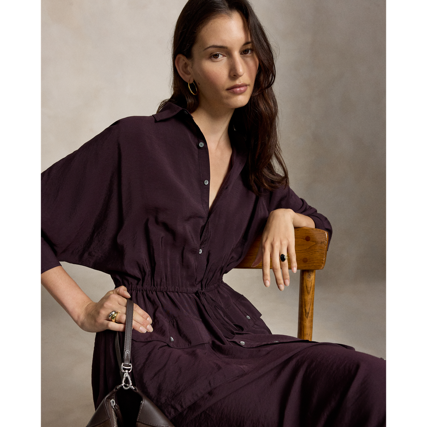 Женское платье Polo Ralph Lauren Crepe Utility Shirtdress, цвет: Полуночный мерло — фото 1