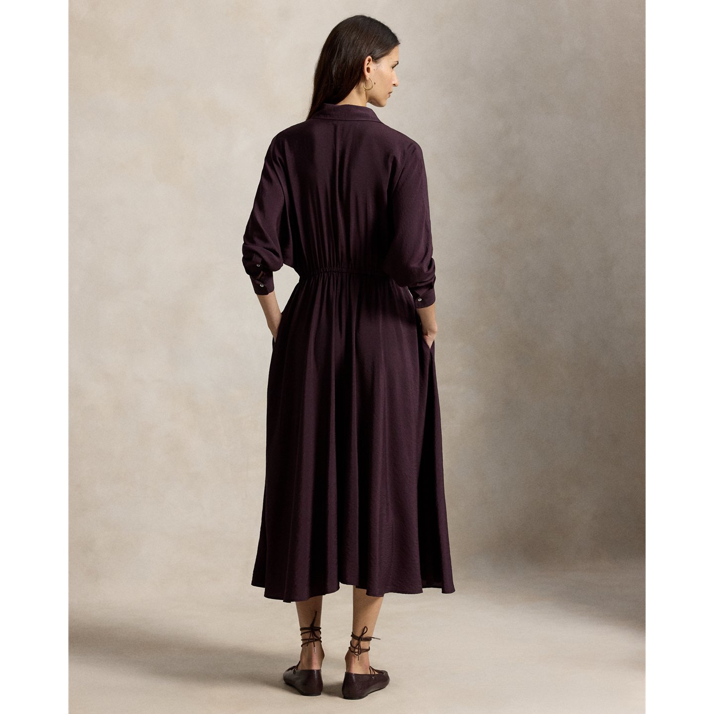 Женское платье Polo Ralph Lauren Crepe Utility Shirtdress, цвет: Полуночный мерло — фото 2