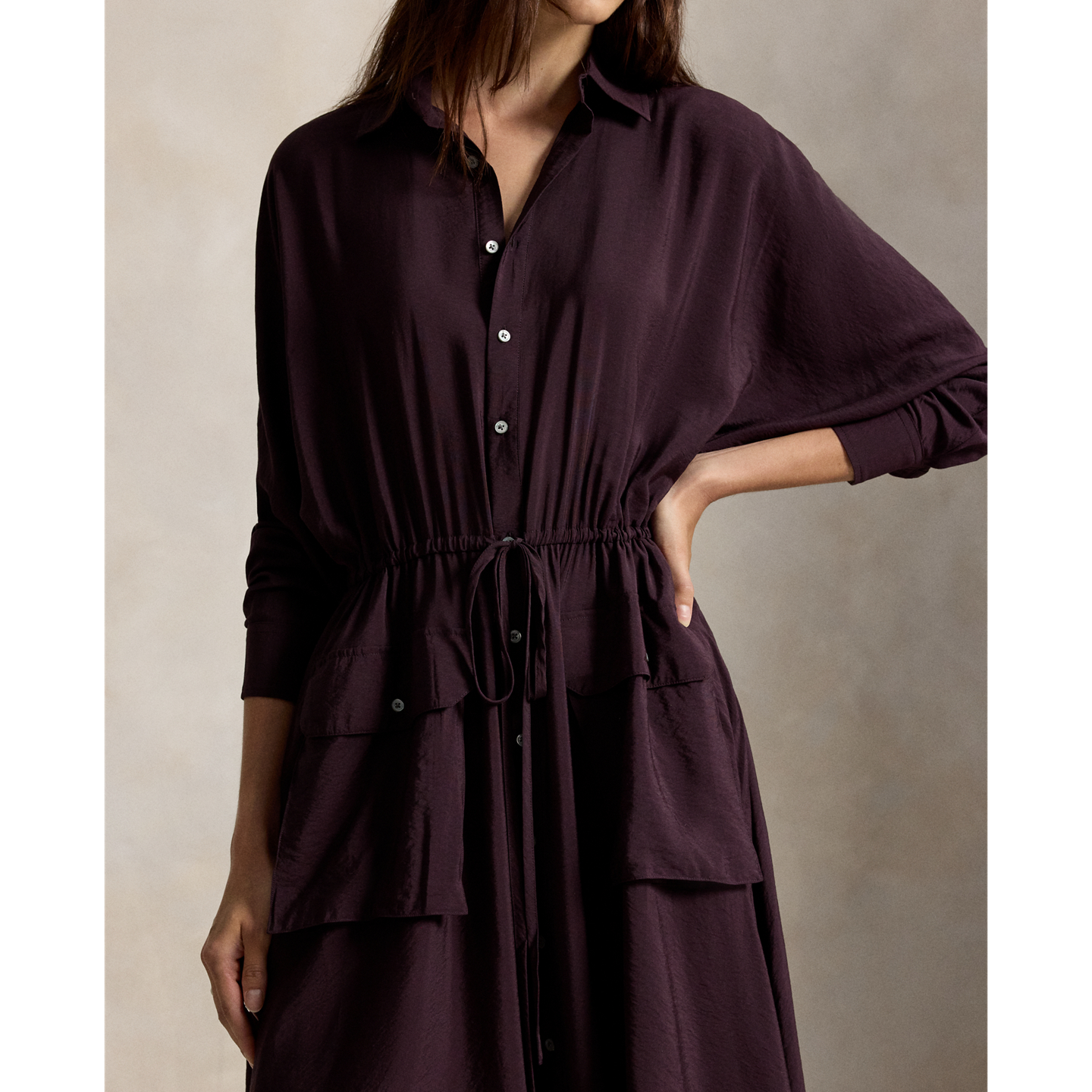 Женское платье Polo Ralph Lauren Crepe Utility Shirtdress, цвет: Полуночный мерло — фото 3