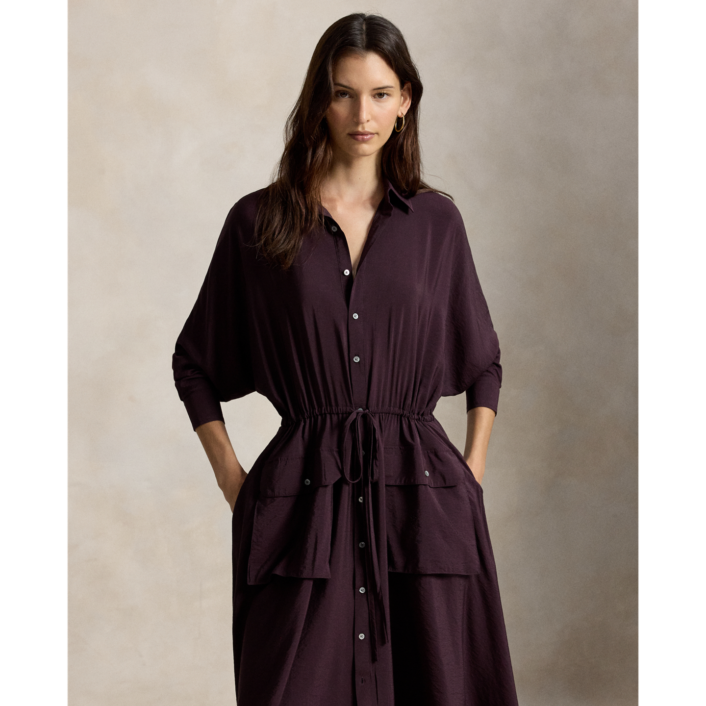Женское платье Polo Ralph Lauren Crepe Utility Shirtdress, цвет: Полуночный мерло — фото 4
