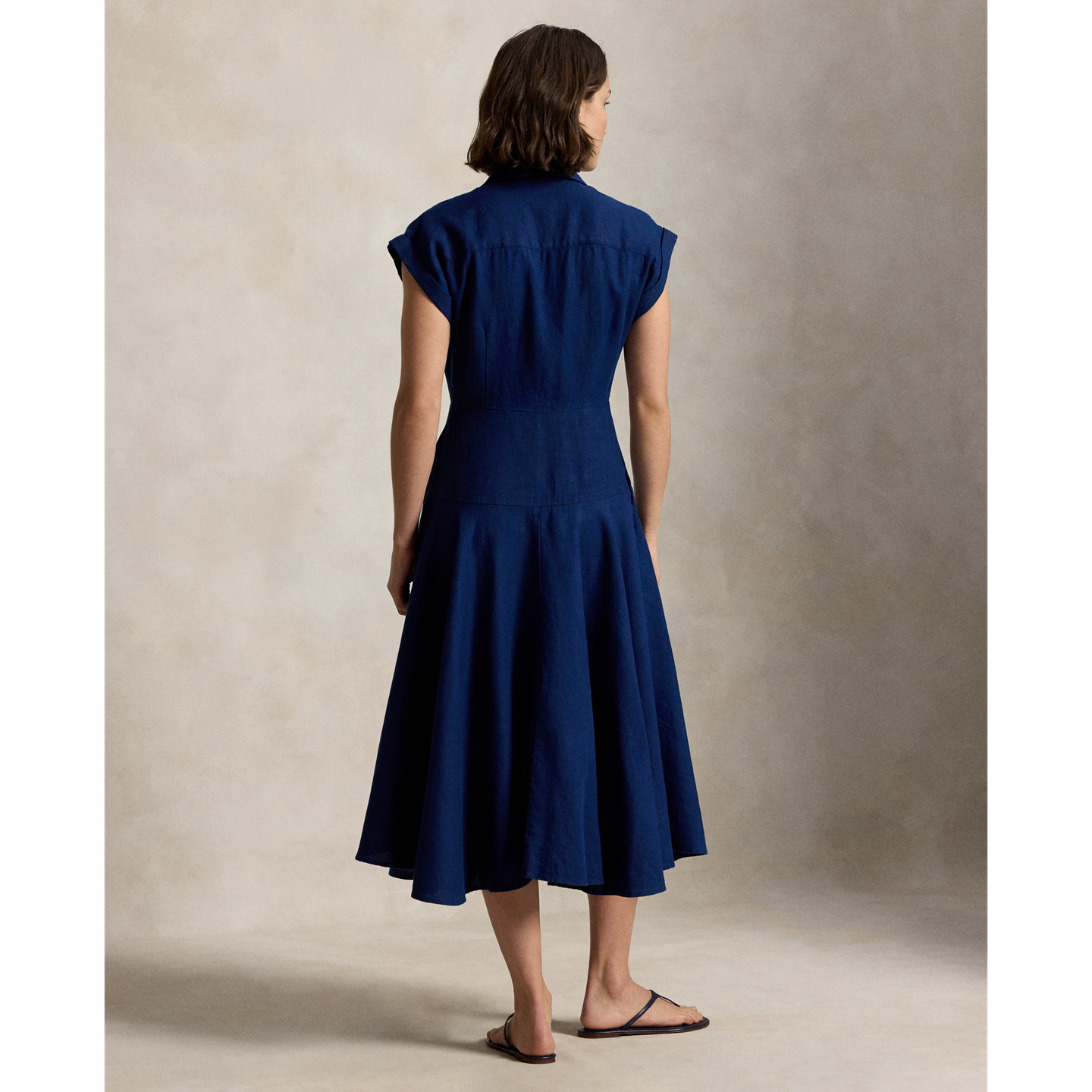Женское платье Ralph Lauren Linen Cap-Sleeve Shirtdress, цвет: Королевский синий — фото 2