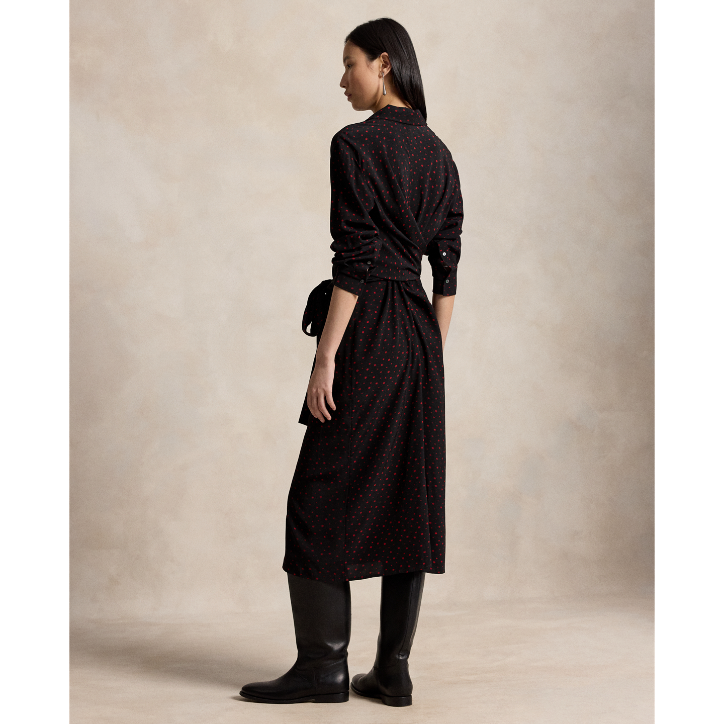 Женское платье Ralph Lauren Printed Crepe Tie-Waist Shirtdress, цвет: Разноцветный чёрный красный — фото 2