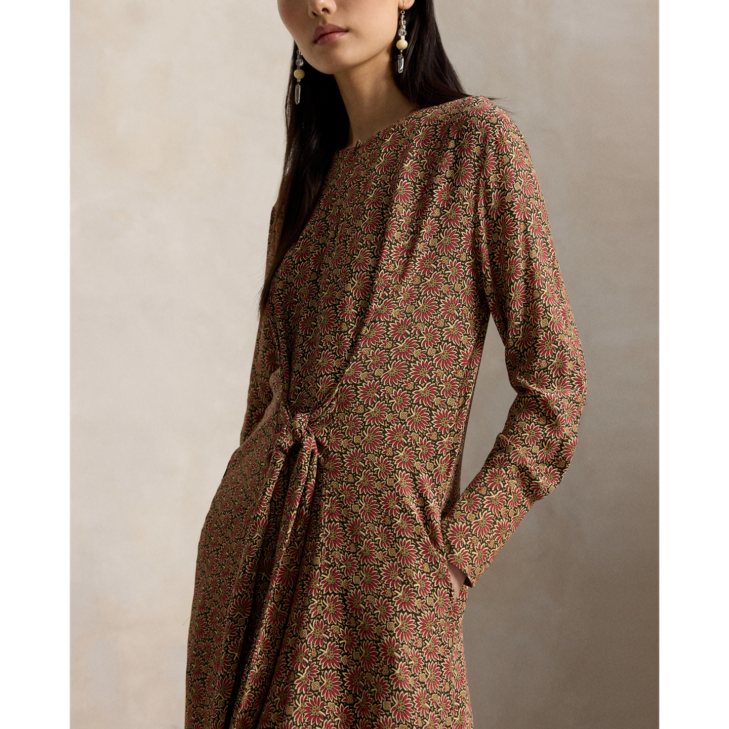 Женское платье Ralph Lauren Floral Tie-Front Crepe, цвет: Коричневый розовый — фото 3
