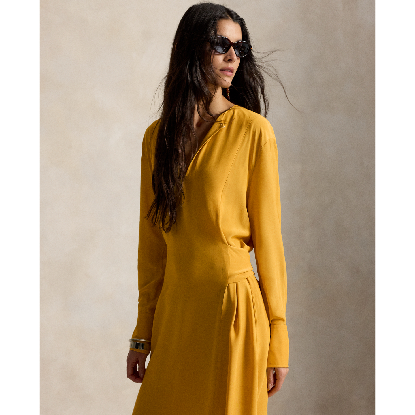 Женское платье Ralph Lauren Tie-Front Crepe, цвет: Золотой жёлтый — фото 1