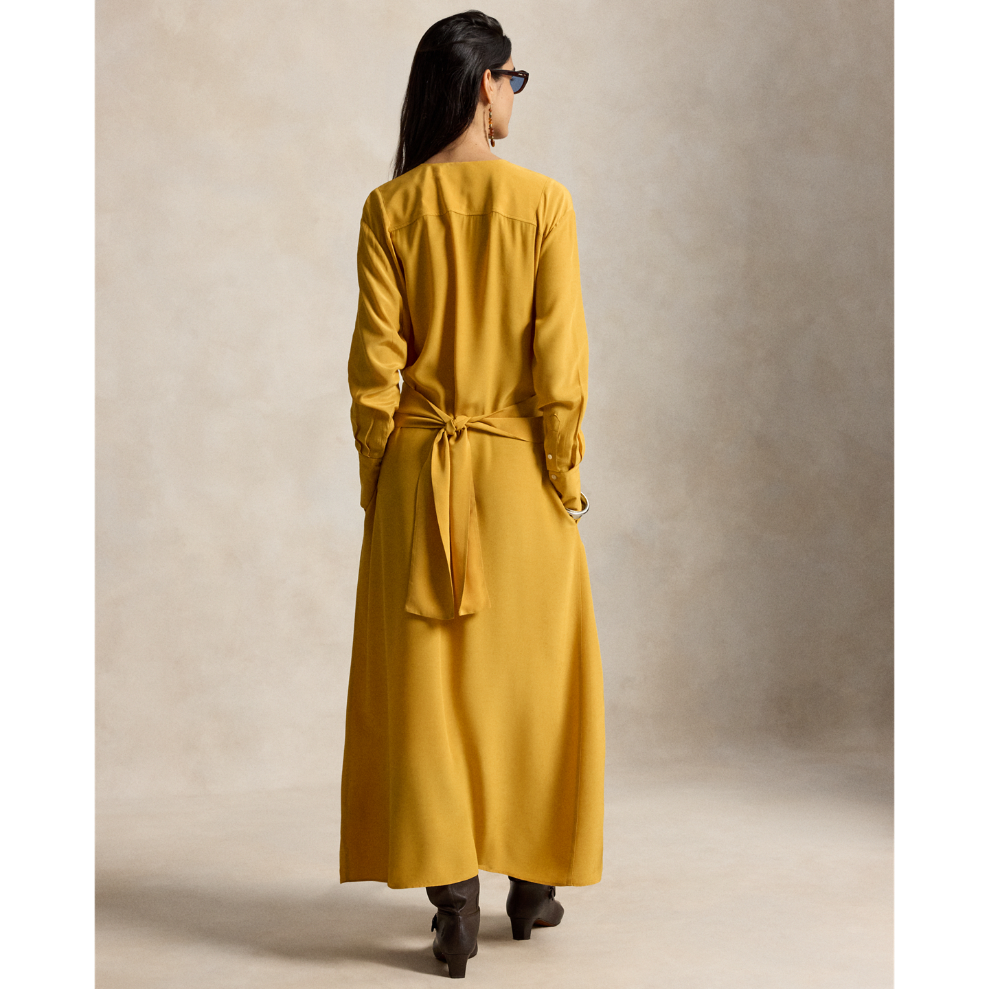 Женское платье Ralph Lauren Tie-Front Crepe, цвет: Золотой жёлтый — фото 2