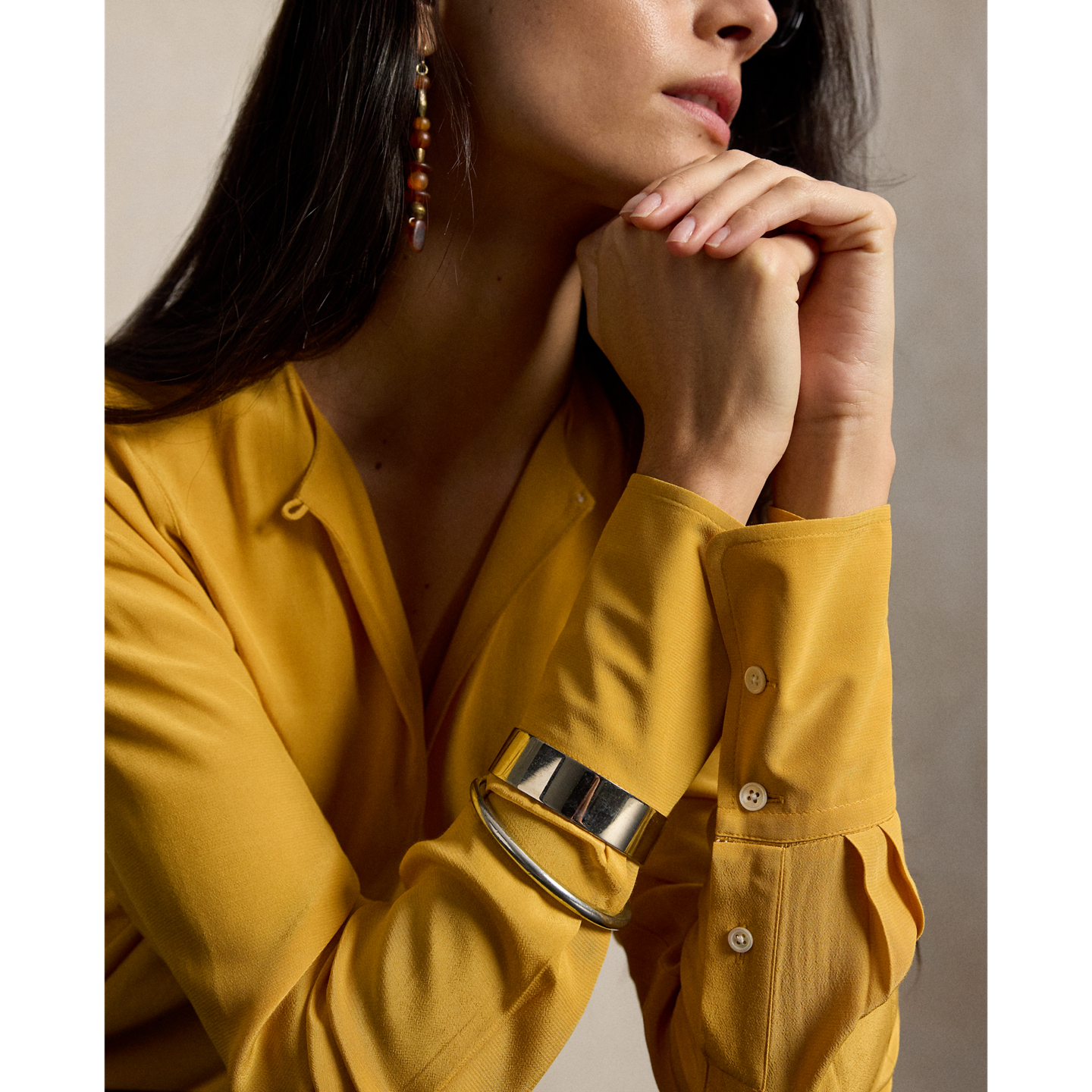 Женское платье Ralph Lauren Tie-Front Crepe, цвет: Золотой жёлтый — фото 3