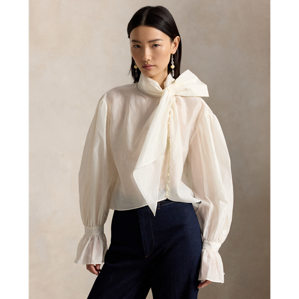 Tie-Bow Organdy Shirt