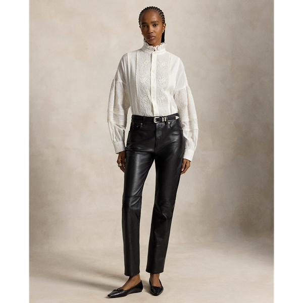 Ruffle-Collar Embroidered Shirt