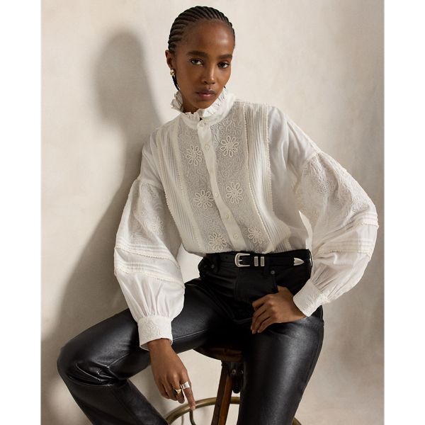 Ruffle-Collar Embroidered Shirt