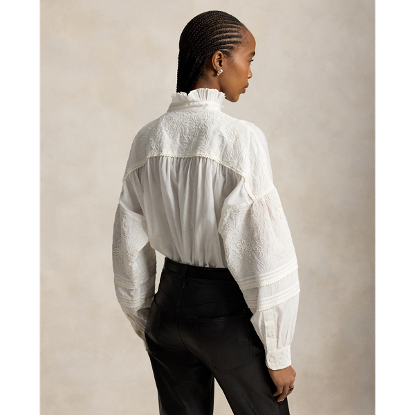 Ruffle-Collar Embroidered Shirt