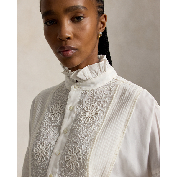 Ruffle-Collar Embroidered Shirt