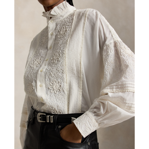 Ruffle-Collar Embroidered Shirt