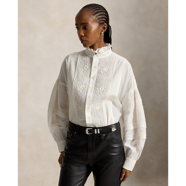 Ruffle-Collar Embroidered Shirt