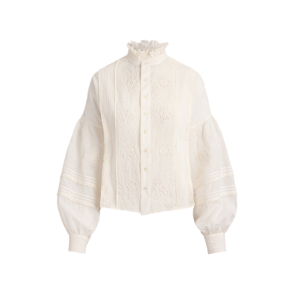 Ruffle-Collar Embroidered Shirt
