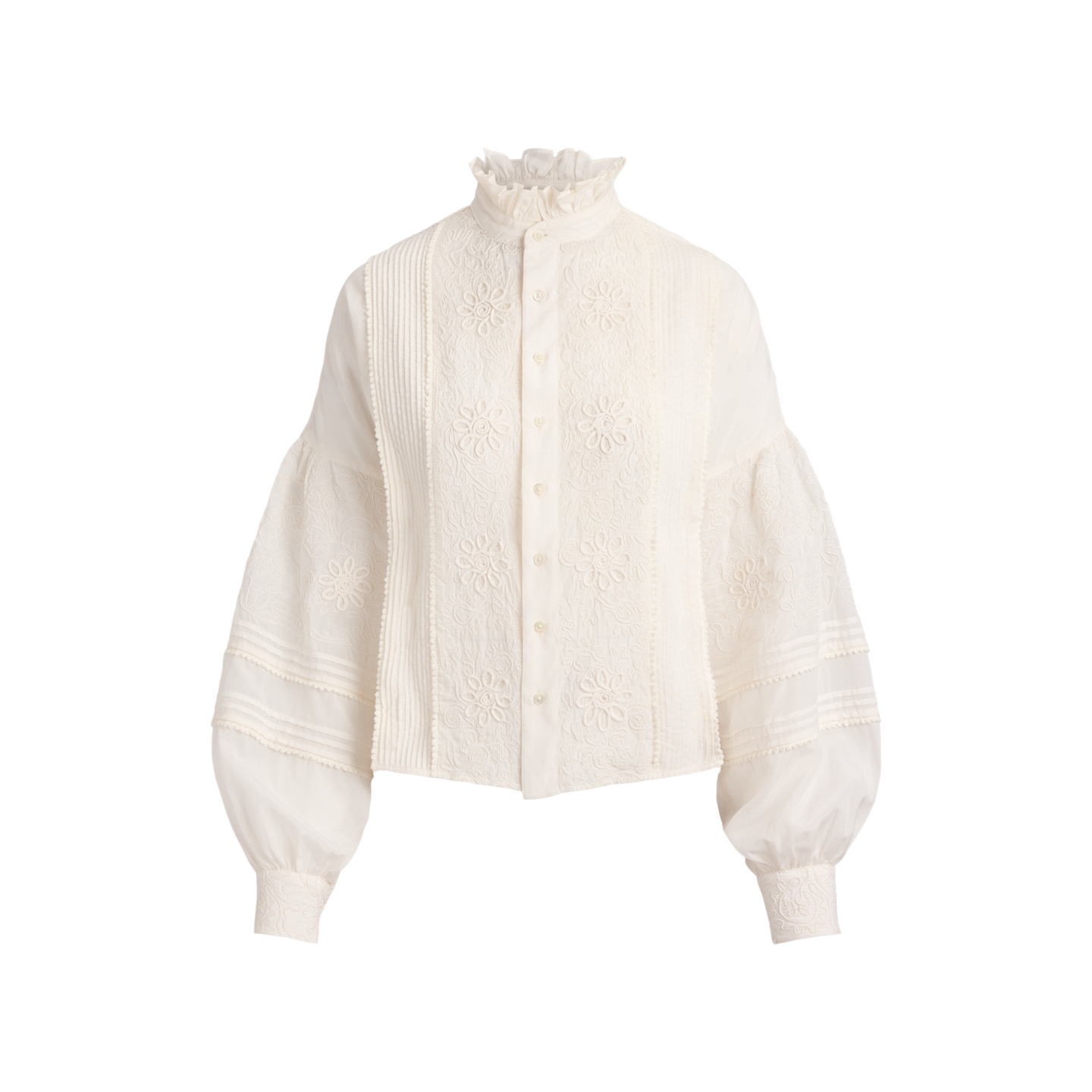 Женская рубашка Ralph Lauren Ruffle-Collar Embroidered, цвет: Состаренный кремовый — фото 7