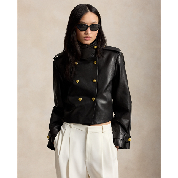 Veste crois&eacute;e courte en cuir
