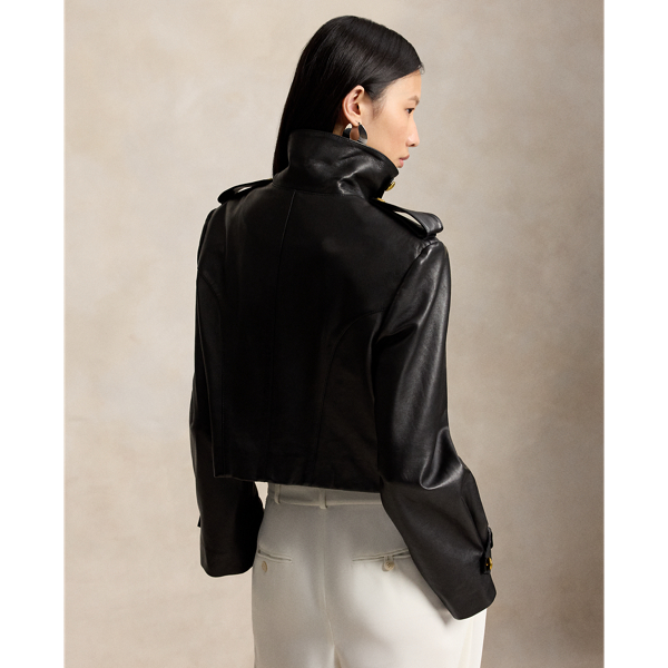 Veste crois&eacute;e courte en cuir